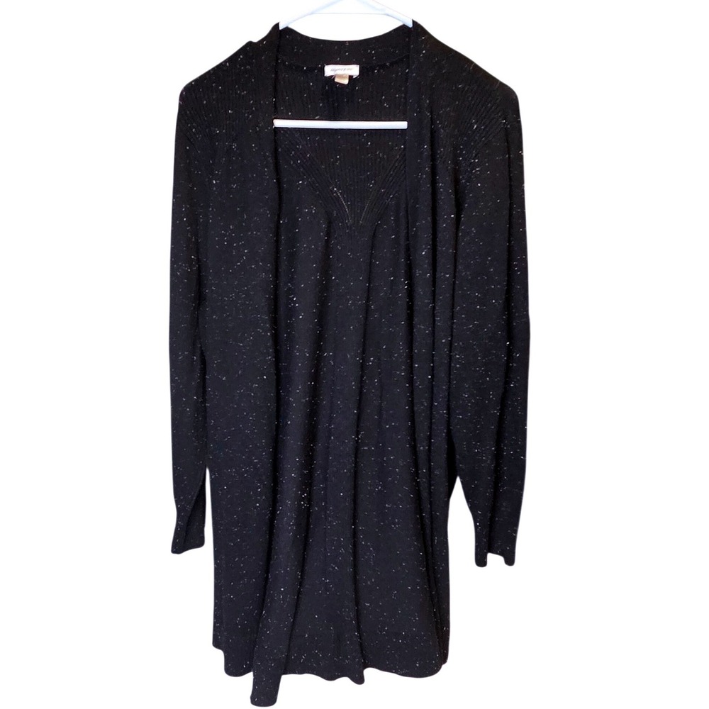 Avenue Womens Black White Speckled Open Front Longline Cardigan Sweater 14/16